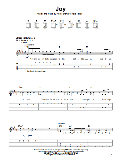 Download Peter Furler Joy Sheet Music and learn how to play Guitar Tab PDF digital score in minutes