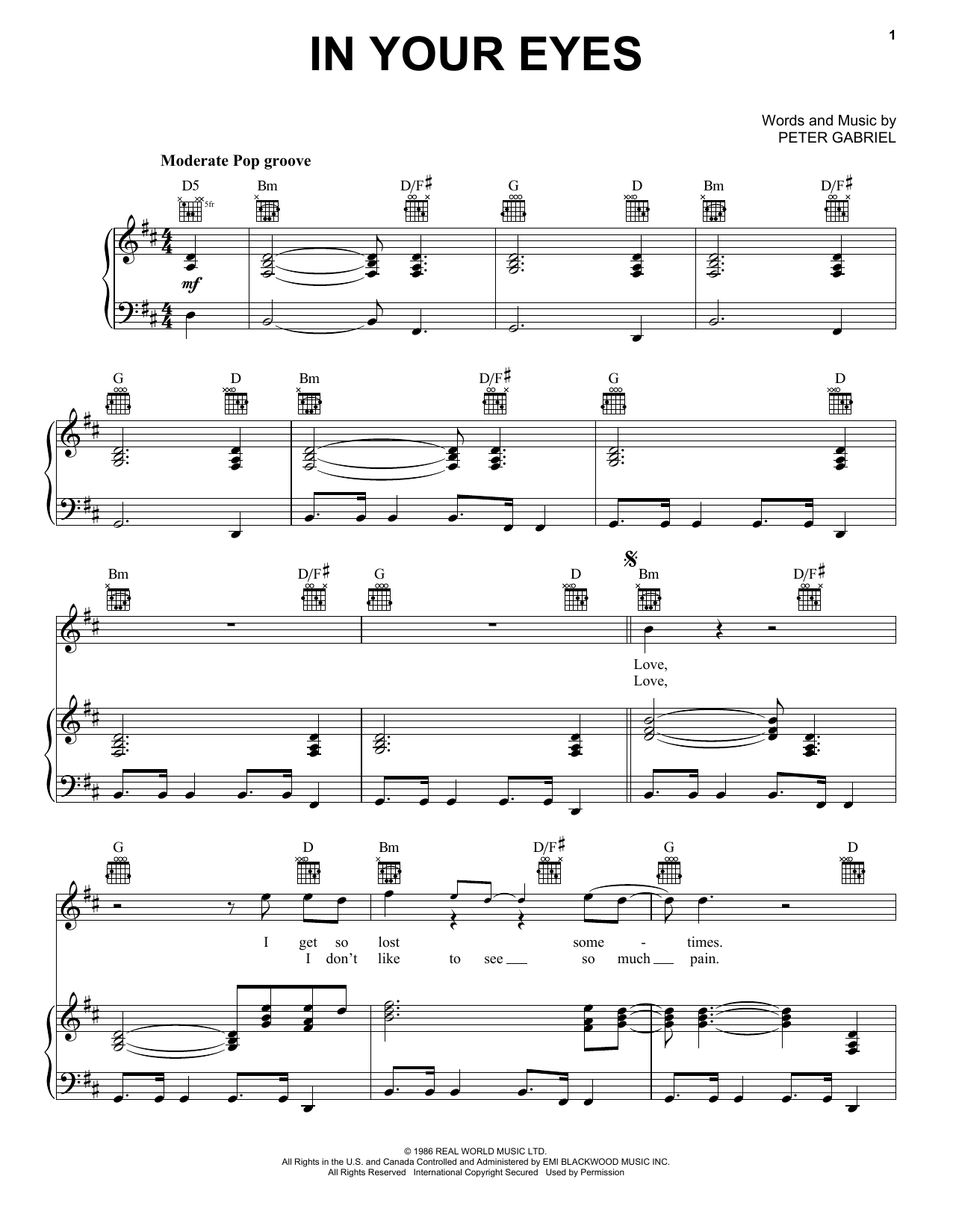 Download Peter Gabriel In Your Eyes Sheet Music and learn how to play Tenor Sax Solo PDF digital score in minutes