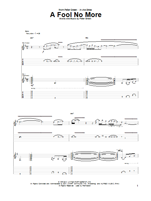 Download Peter Green A Fool No More Sheet Music and learn how to play Guitar Tab PDF digital score in minutes