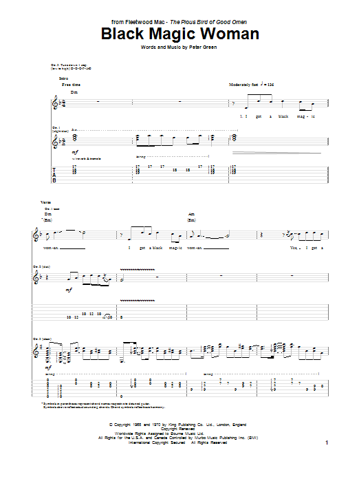 Download Peter Green Black Magic Woman Sheet Music and learn how to play Guitar Tab PDF digital score in minutes