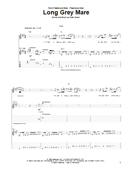 Download Peter Green Long Grey Mare Sheet Music and learn how to play Guitar Tab PDF digital score in minutes