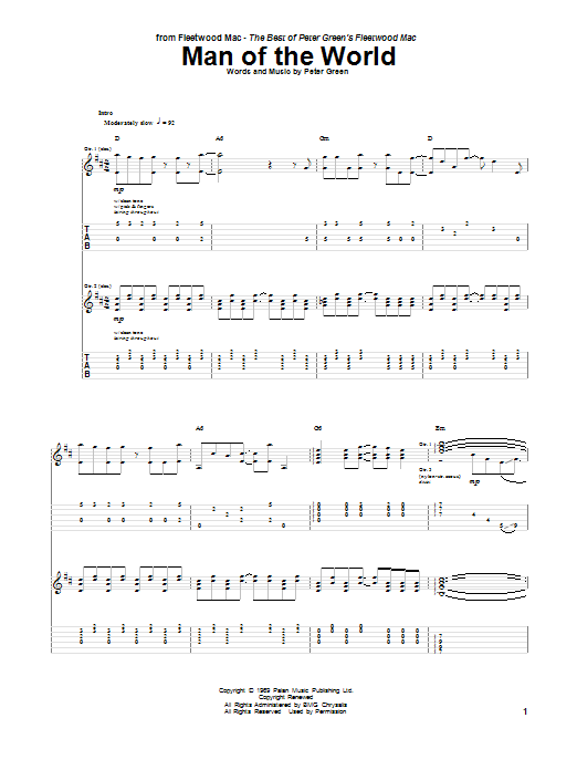 Download Peter Green Man Of The World Sheet Music and learn how to play Guitar Tab PDF digital score in minutes