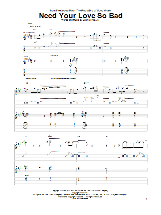 Download Peter Green Need Your Love So Bad Sheet Music and learn how to play Guitar Tab PDF digital score in minutes