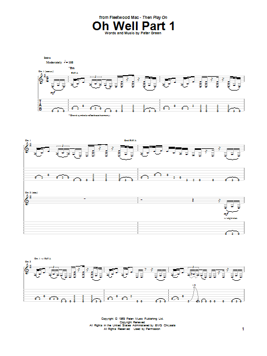 Download Peter Green Oh Well Part 1 Sheet Music and learn how to play Guitar Tab PDF digital score in minutes