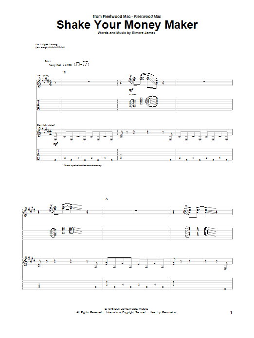 Download Peter Green Shake Your Money Maker Sheet Music and learn how to play Guitar Tab PDF digital score in minutes