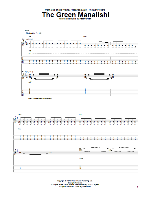 Download Peter Green The Green Manalishi Sheet Music and learn how to play Guitar Tab PDF digital score in minutes