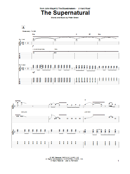 Download Peter Green The Supernatural Sheet Music and learn how to play Guitar Tab PDF digital score in minutes