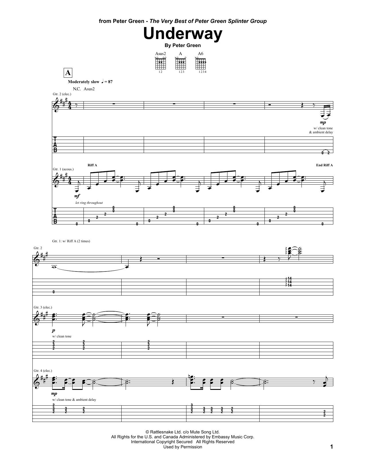 Download Peter Green Underway Sheet Music and learn how to play Guitar Tab PDF digital score in minutes