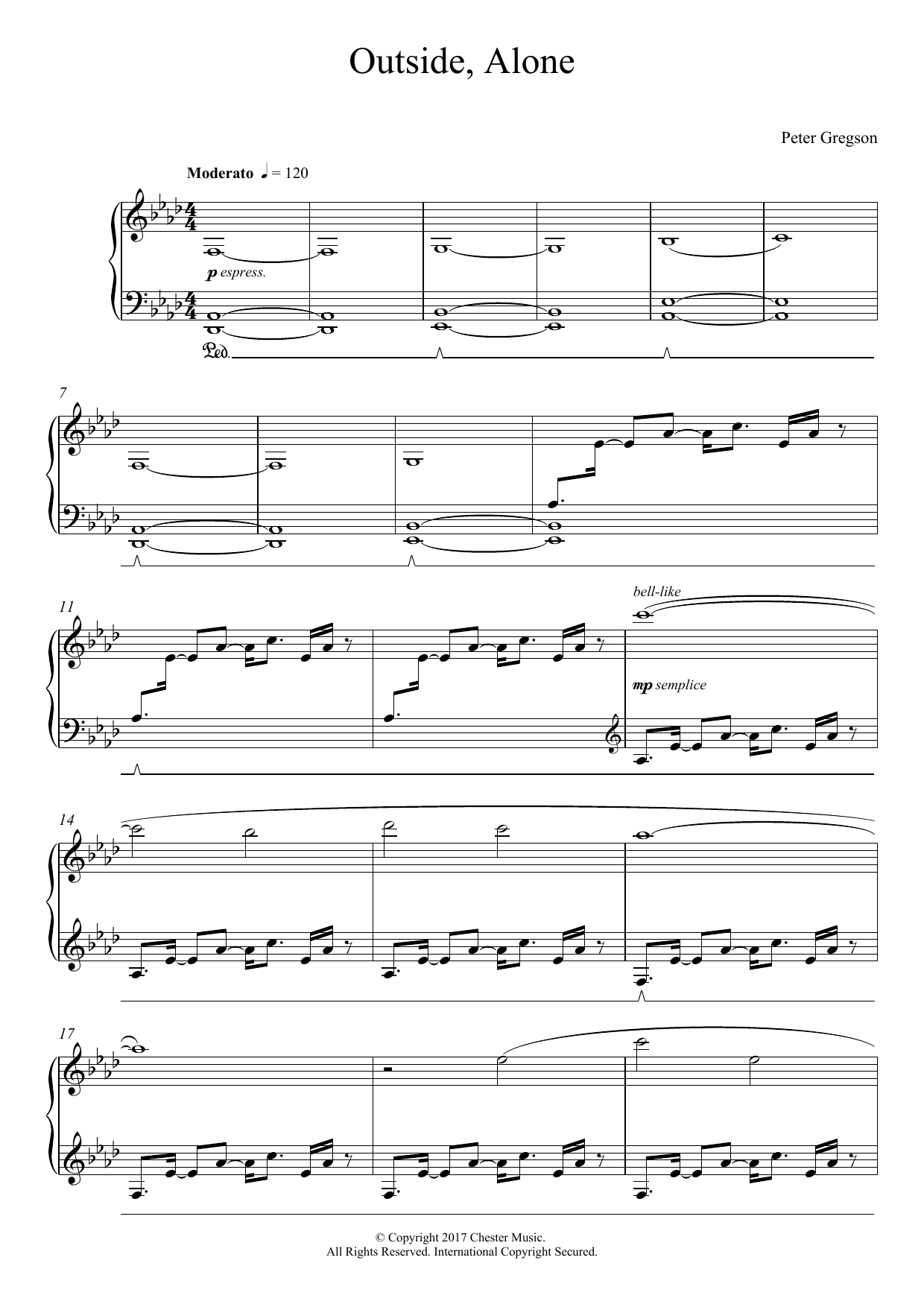 Download Peter Gregson Outside, Alone Sheet Music and learn how to play Piano Solo PDF digital score in minutes