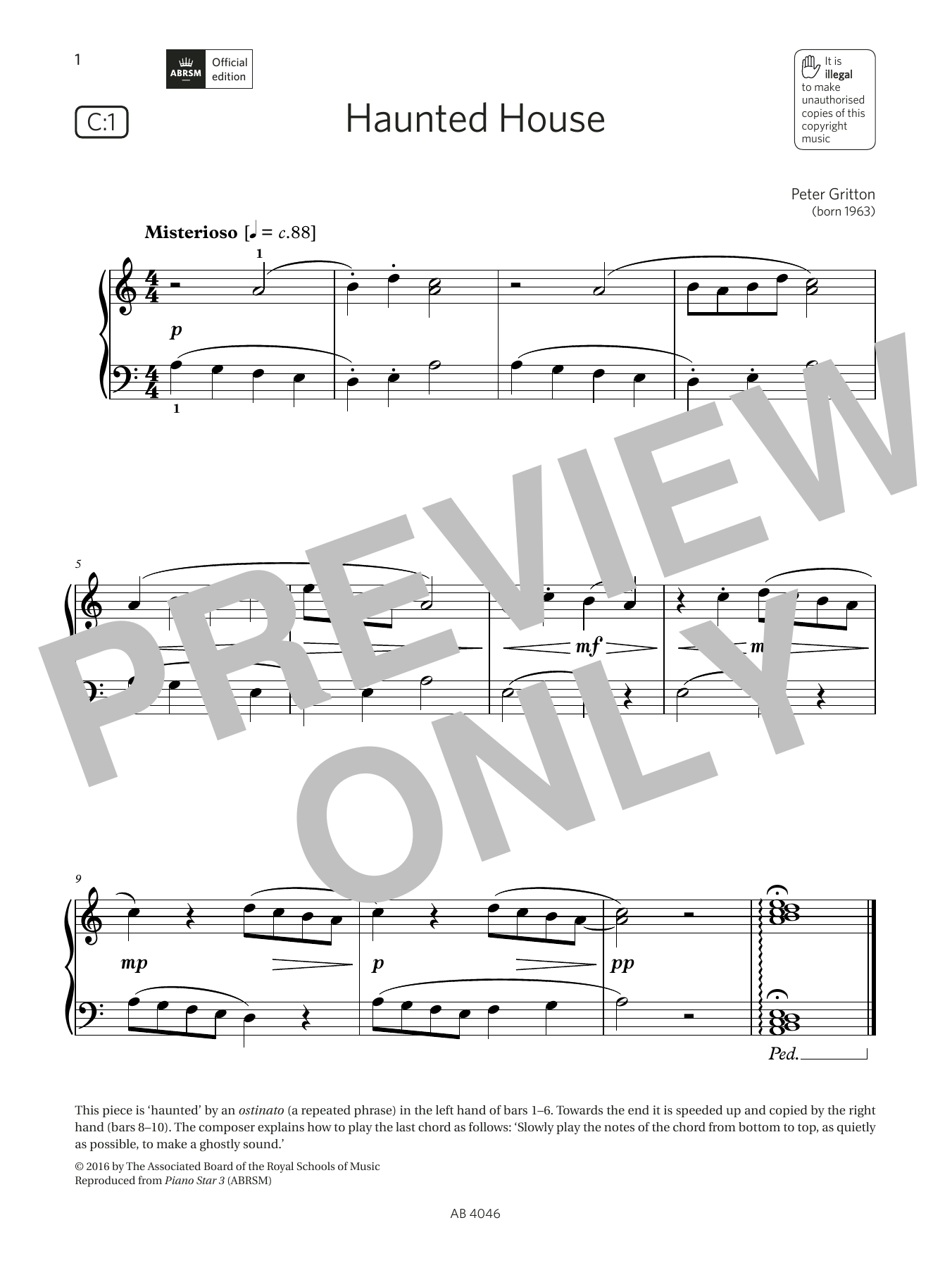 Download Peter Gritton Haunted House (Grade Initial, list C1, from the ABRSM Piano Syllabus 2023 & 2024 Sheet Music and learn how to play Piano Solo PDF digital score in minutes