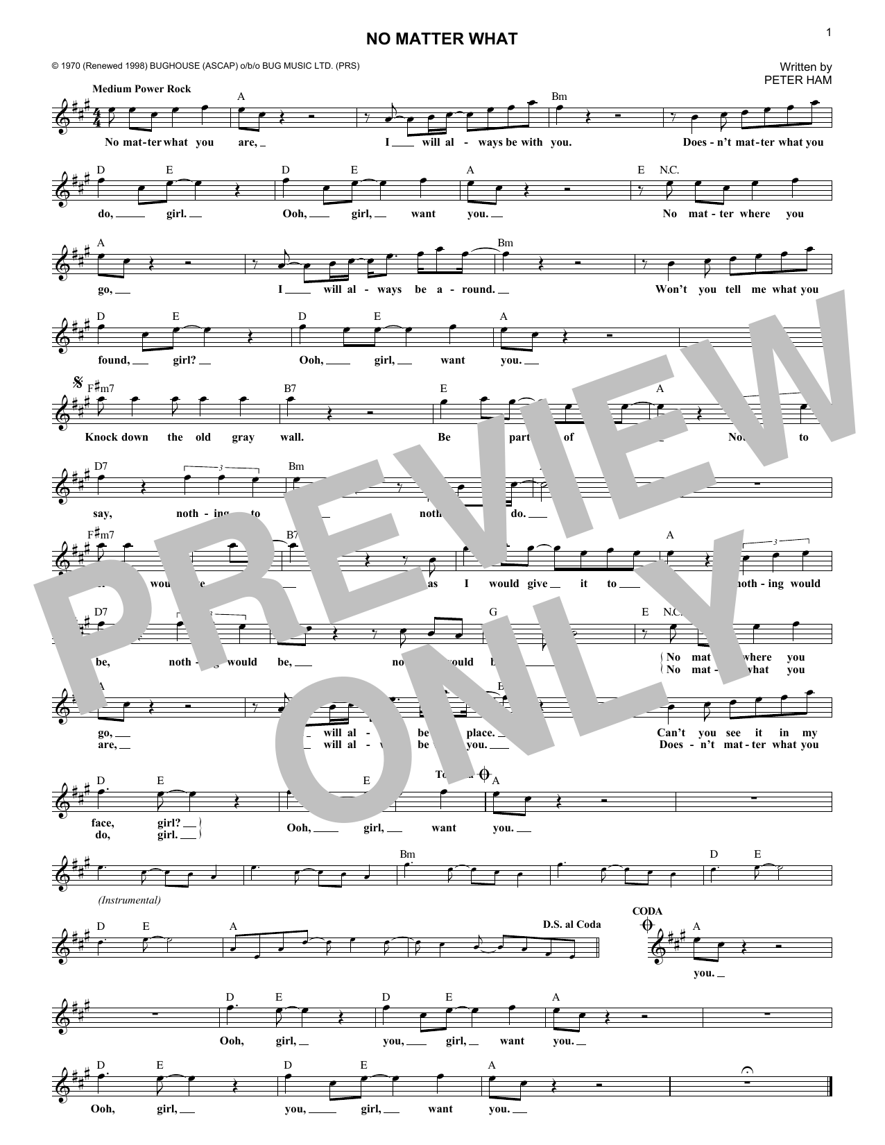 Download Peter Ham No Matter What Sheet Music and learn how to play Melody Line, Lyrics & Chords PDF digital score in minutes