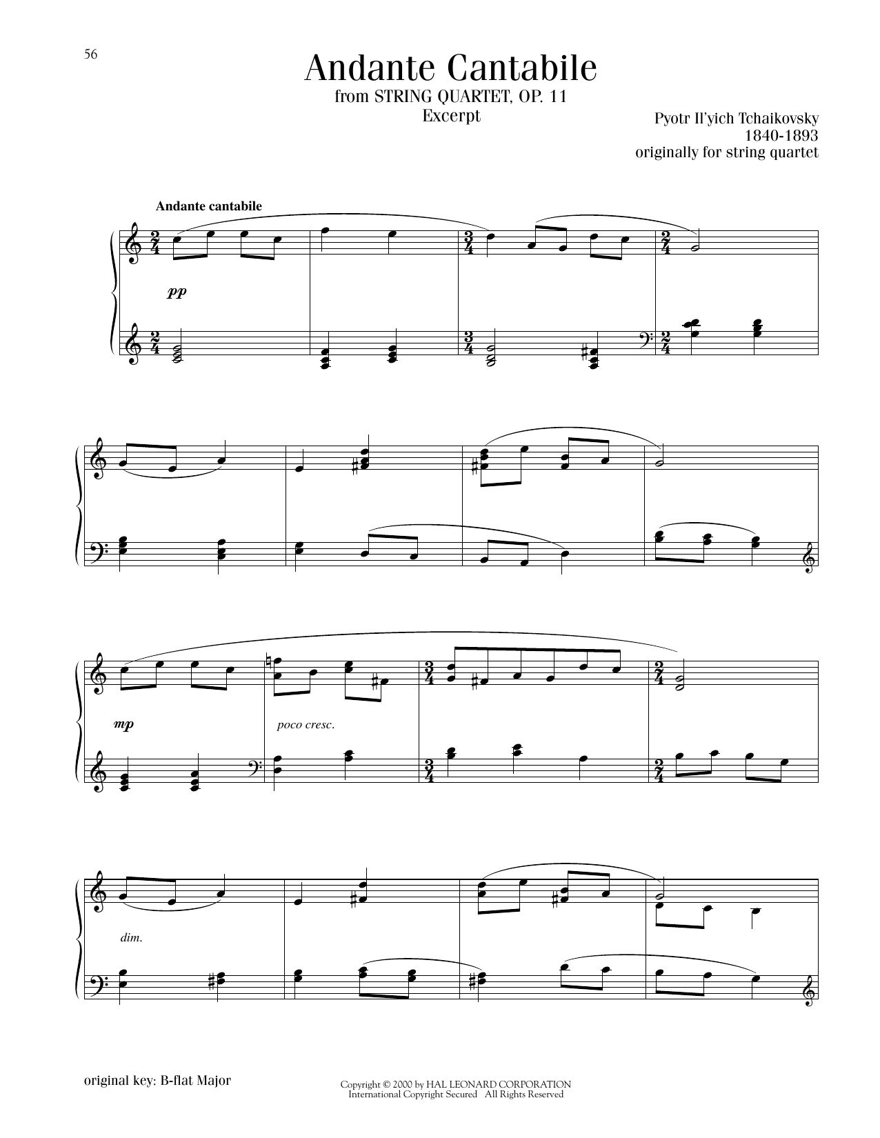 Download Pyotr Il'yich Tchaikovsky Andante Cantabile Sheet Music and learn how to play Piano Solo PDF digital score in minutes