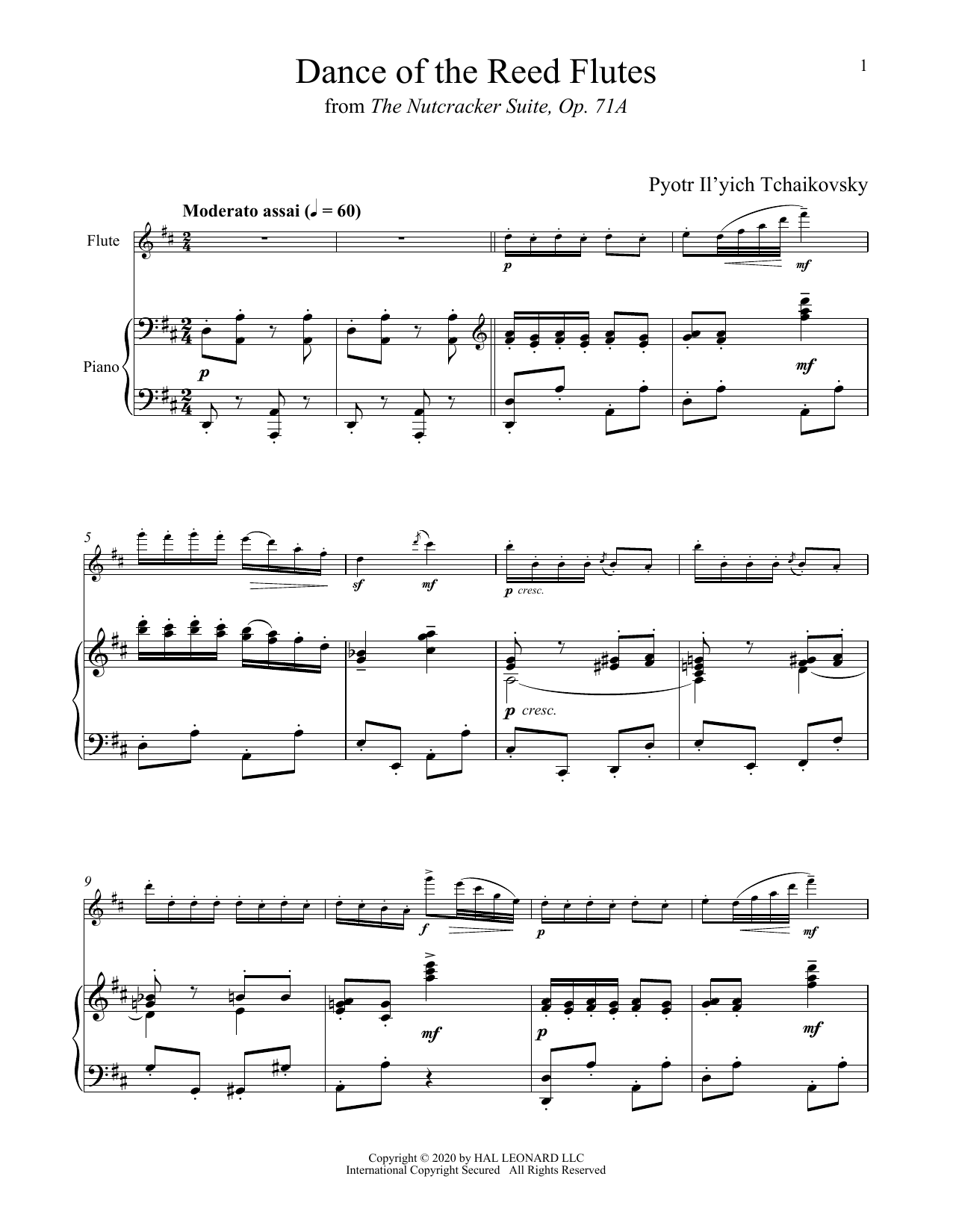 Download Pyotr Il'yich Tchaikovsky Dance Of The Reed Flutes, Op. 71a Sheet Music and learn how to play Flute and Piano PDF digital score in minutes