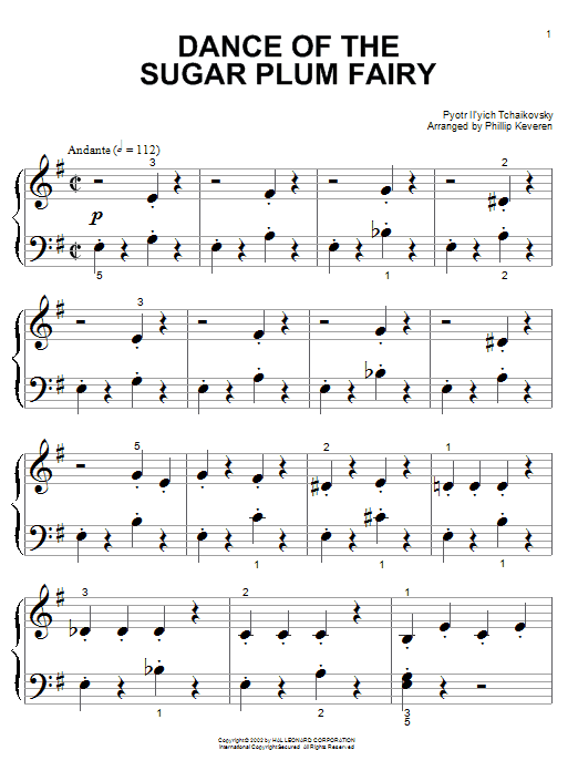 Download Pyotr Ilyich Tchaikovsky Dance Of The Sugar Plum Fairy Sheet Music and learn how to play Piano (Big Notes) PDF digital score in minutes