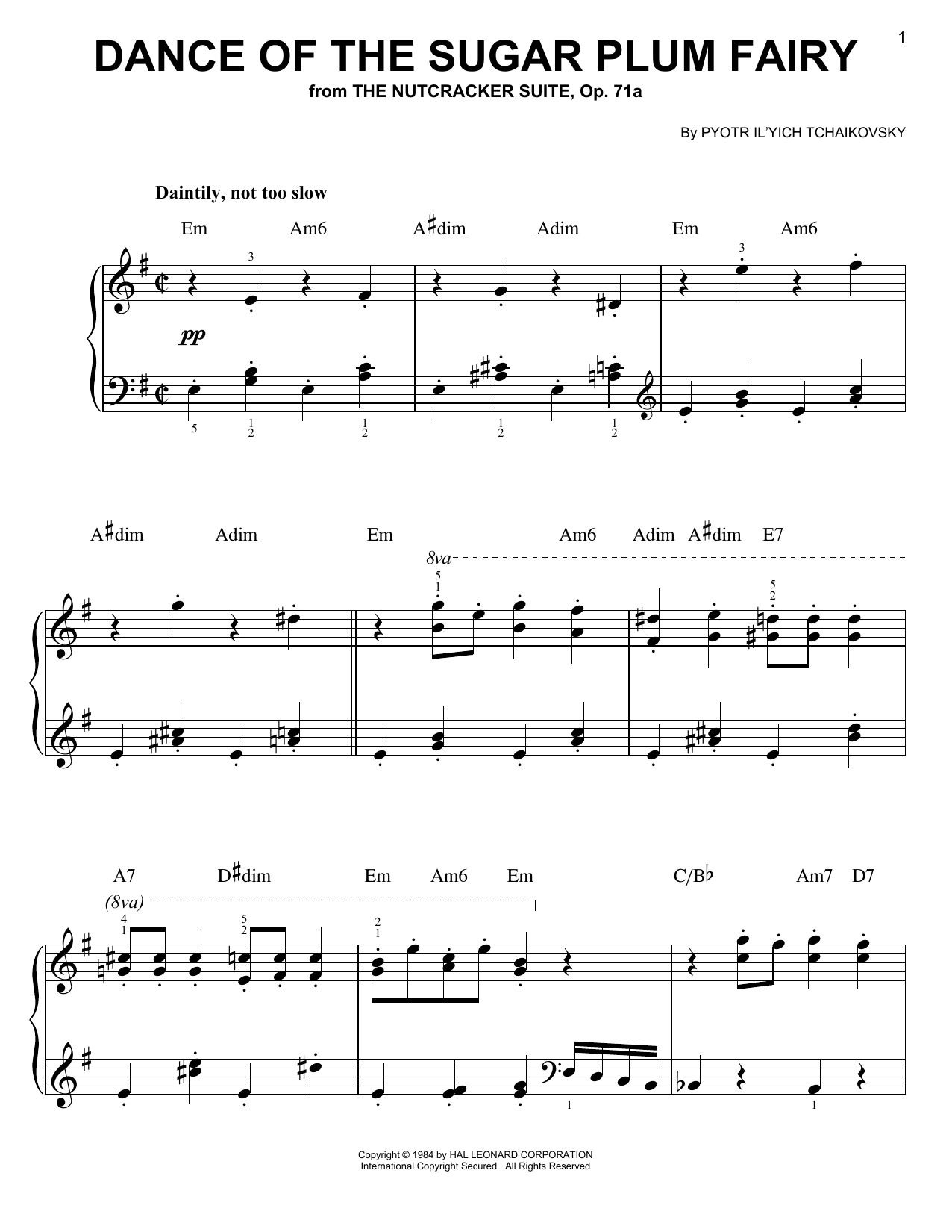 Download Pyotr Ilyich Tchaikovsky Dance Of The Sugar Plum Fairy Sheet Music and learn how to play Easy Piano PDF digital score in minutes