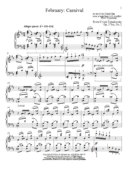 Download Pyotr Ilyich Tchaikovsky Carnival Sheet Music and learn how to play Piano PDF digital score in minutes