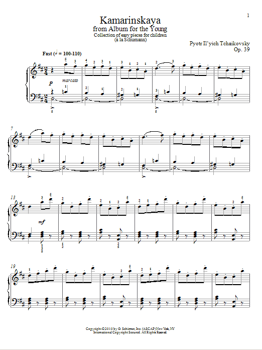 Download Pyotr Ilyich Tchaikovsky Kamarinskaya Sheet Music and learn how to play Piano PDF digital score in minutes