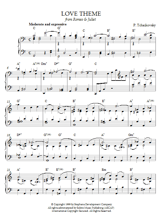 Download Pyotr Ilyich Tchaikovsky Love Theme from Romeo And Juliet Sheet Music and learn how to play Piano PDF digital score in minutes