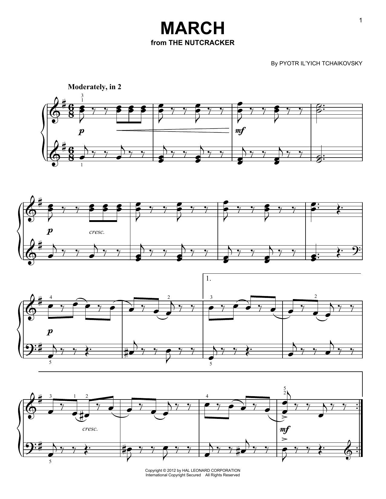 Download Pyotr Ilyich Tchaikovsky March Sheet Music and learn how to play Easy Piano PDF digital score in minutes
