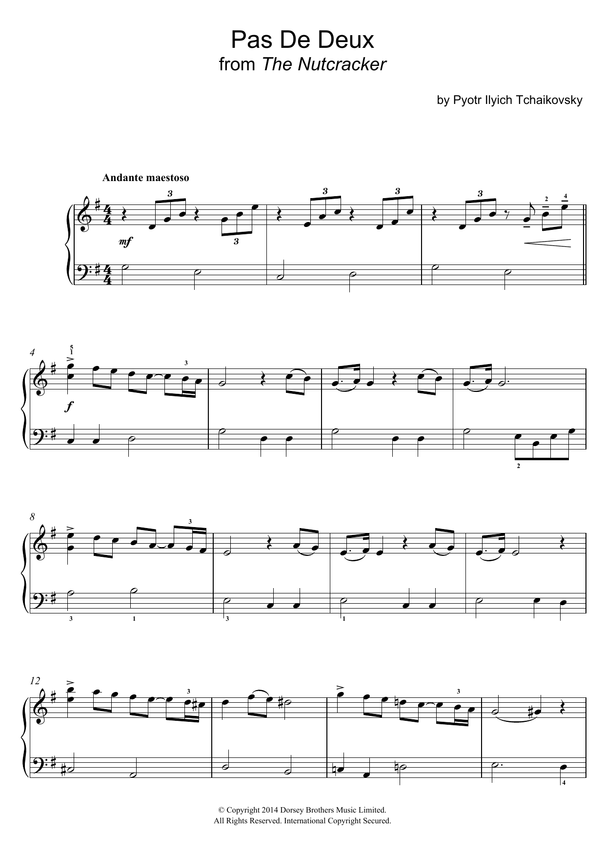 Download Pyotr Ilyich Tchaikovsky Pas de deux Sheet Music and learn how to play Easy Piano PDF digital score in minutes