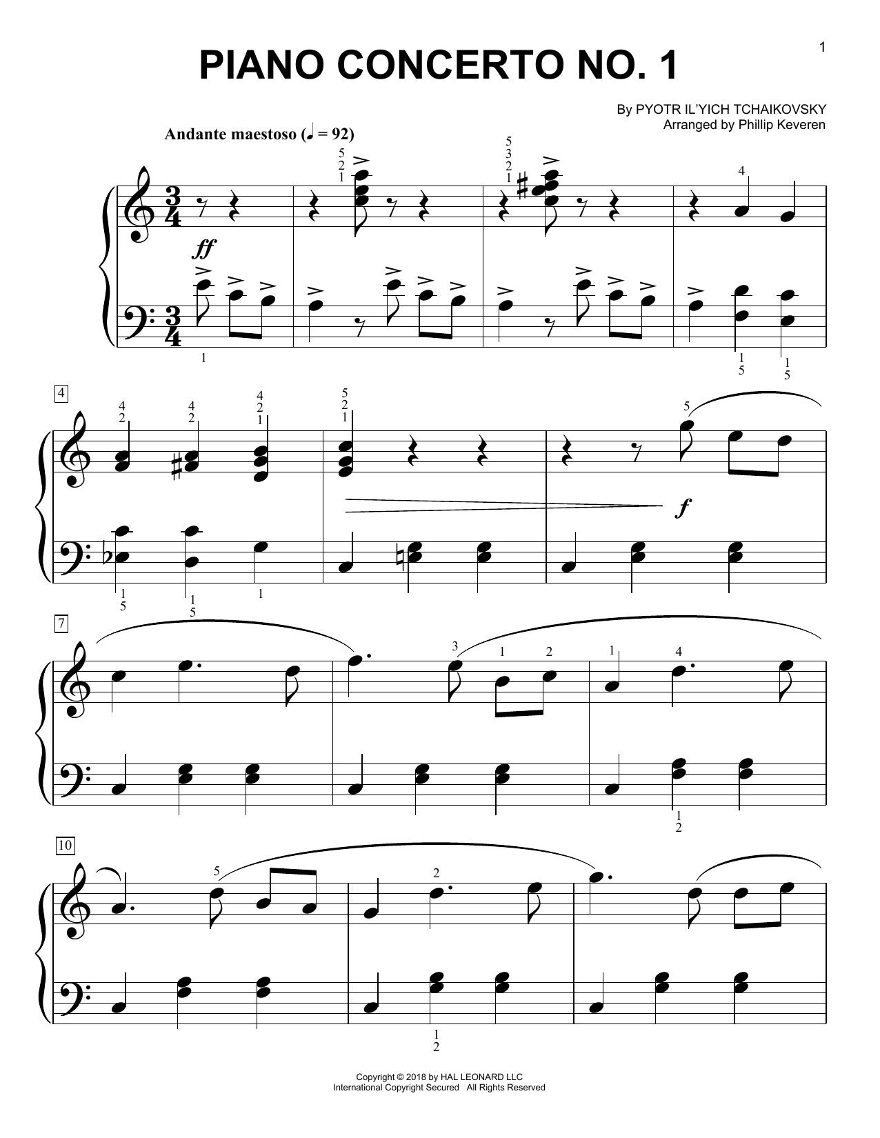 Download Phillip Keveren Piano Concerto No. 1 In B-Flat Major, Op. 23 Sheet Music and learn how to play Big Note Piano PDF digital score in minutes
