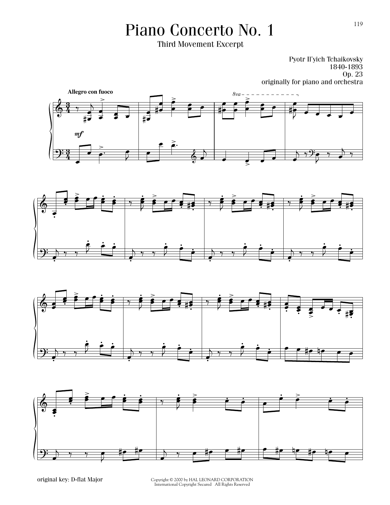 Download Pyotr Il'yich Tchaikovsky Piano Concerto No. 1 In B-Flat Minor, Op. 23, Third Movement Excerpt Sheet Music and learn how to play Piano Solo PDF digital score in minutes