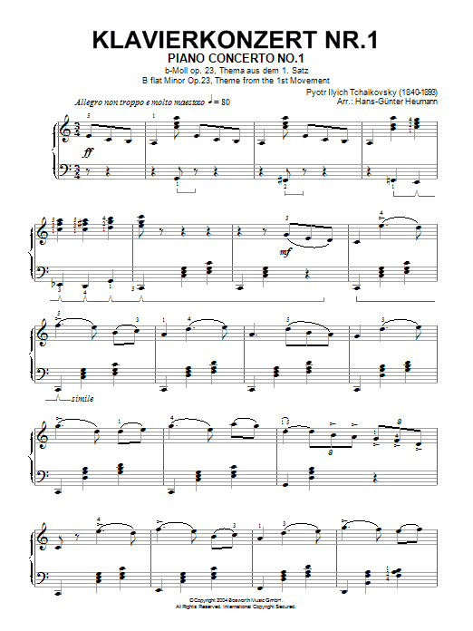 Download Pyotr Ilyich Tchaikovsky Piano Concerto No.1 in B Flat Minor, Op.23 Sheet Music and learn how to play Piano PDF digital score in minutes