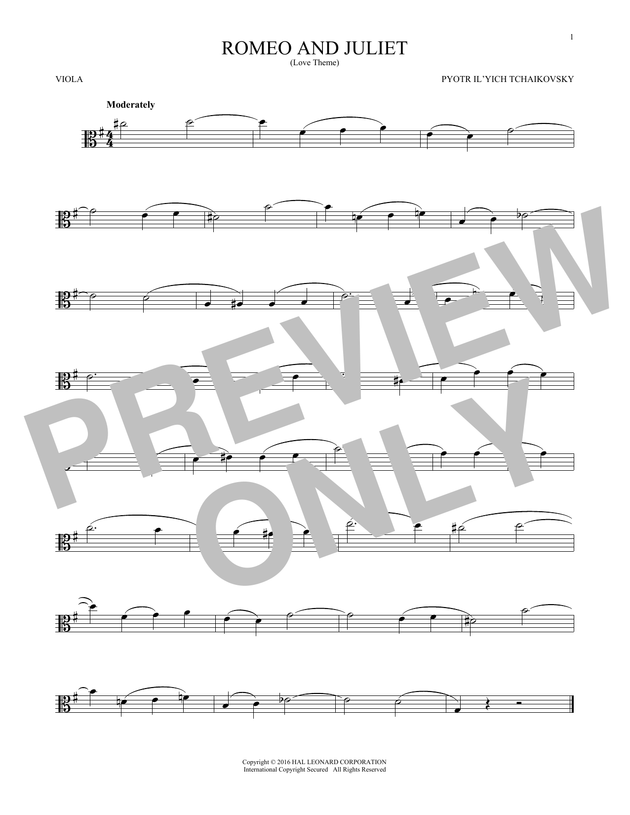 Download Pyotr Il'yich Tchaikovsky Romeo And Juliet (Love Theme) Sheet Music and learn how to play Viola PDF digital score in minutes