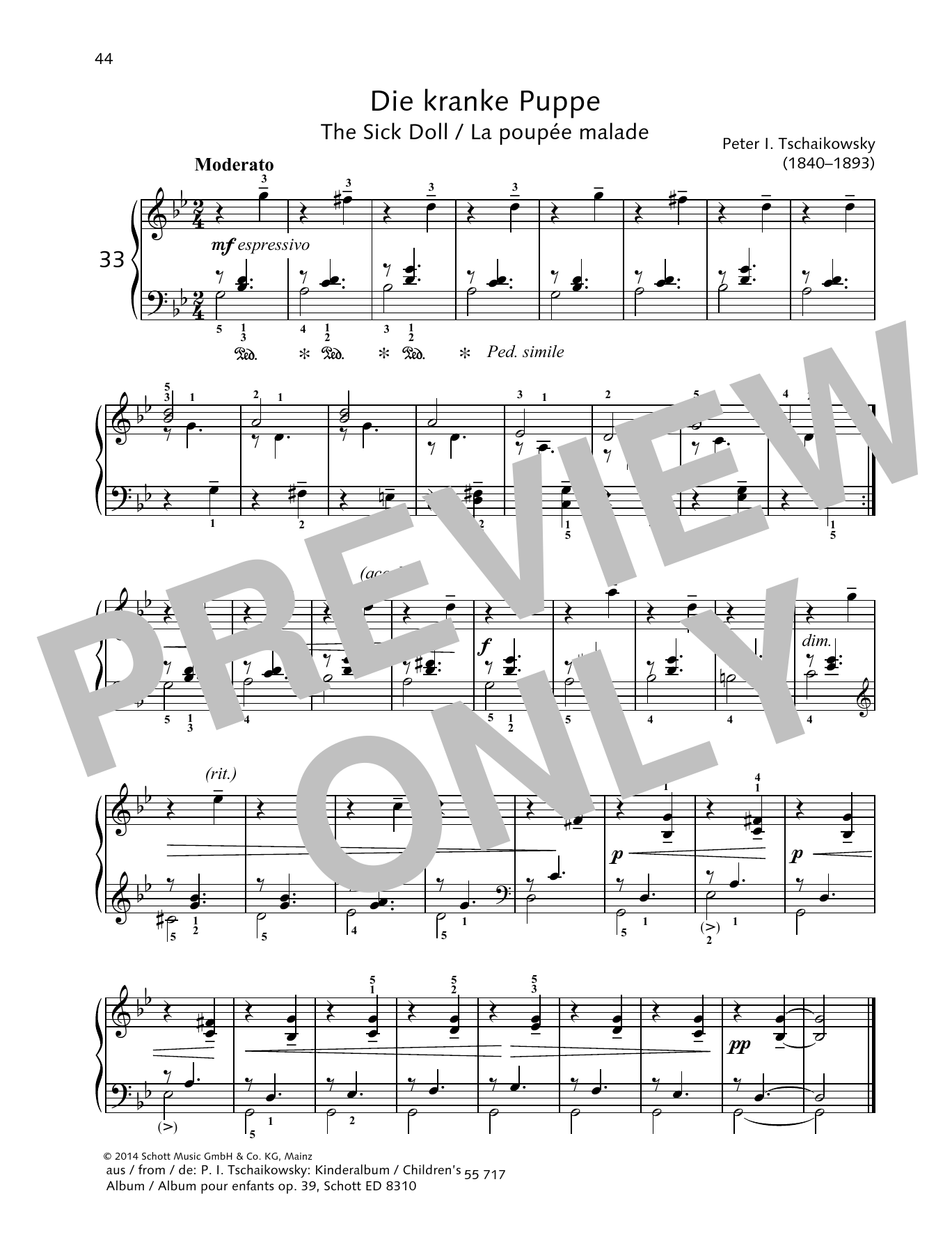 Download Pyotr Il'yich Tchaikovsky The Sick Doll Sheet Music and learn how to play Piano Solo PDF digital score in minutes