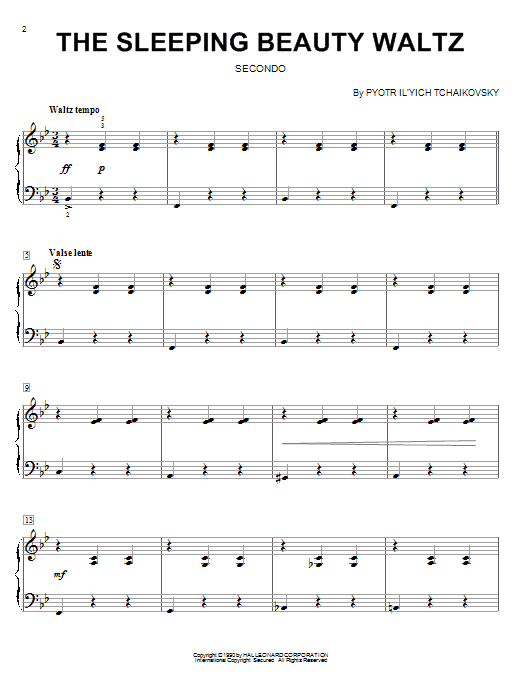 Download Pyotr Ilyich Tchaikovsky The Sleeping Beauty Waltz Sheet Music and learn how to play Piano Duet PDF digital score in minutes