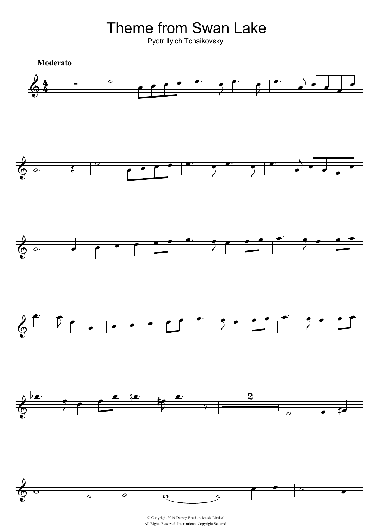 Download Pyotr Ilyich Tchaikovsky Theme from Swan Lake Sheet Music and learn how to play Flute PDF digital score in minutes