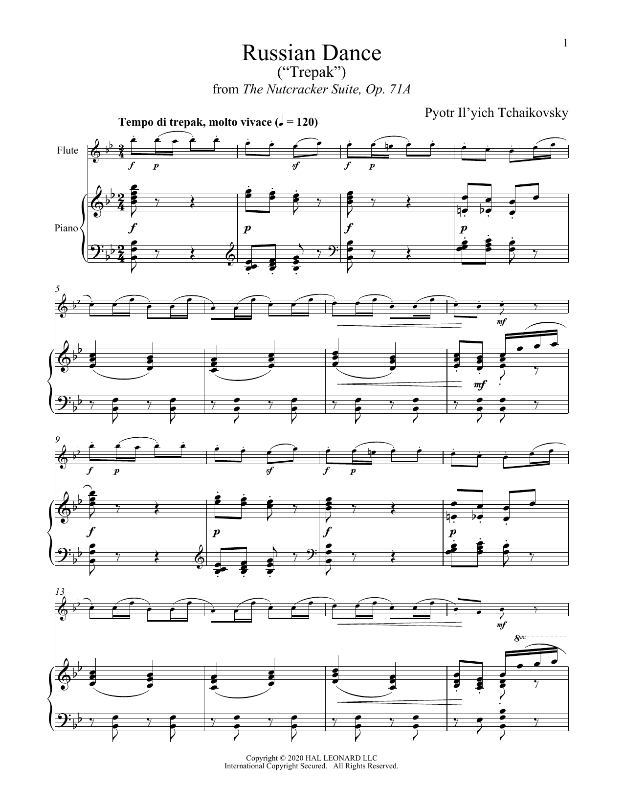 Download Pyotr Il'yich Tchaikovsky Trepak (from The Nutcracker) Sheet Music and learn how to play Flute and Piano PDF digital score in minutes