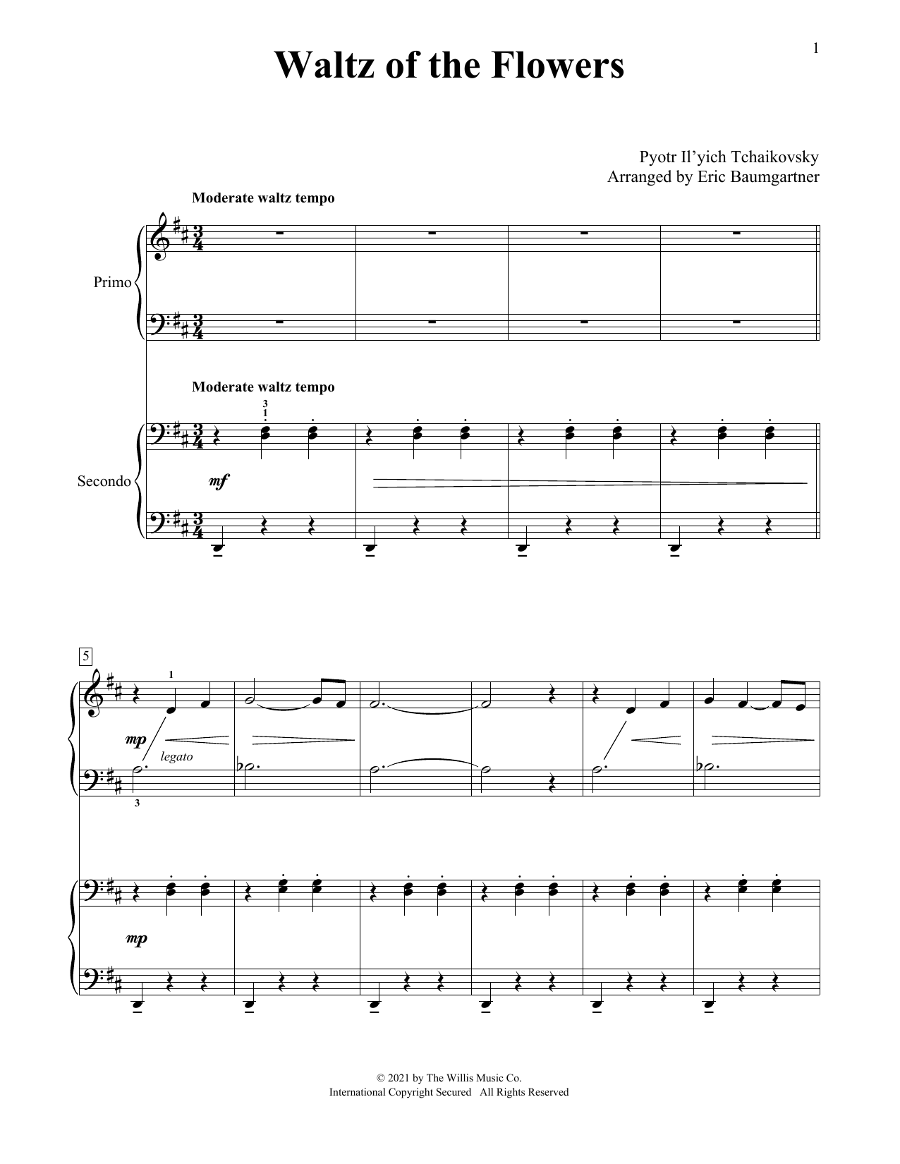 Download Pyotr Il'yich Tchaikovsky Waltz Of The Flowers (from The Nutcracker) (arr. Eric Baumgartner) Sheet Music and learn how to play Piano Duet PDF digital score in minutes