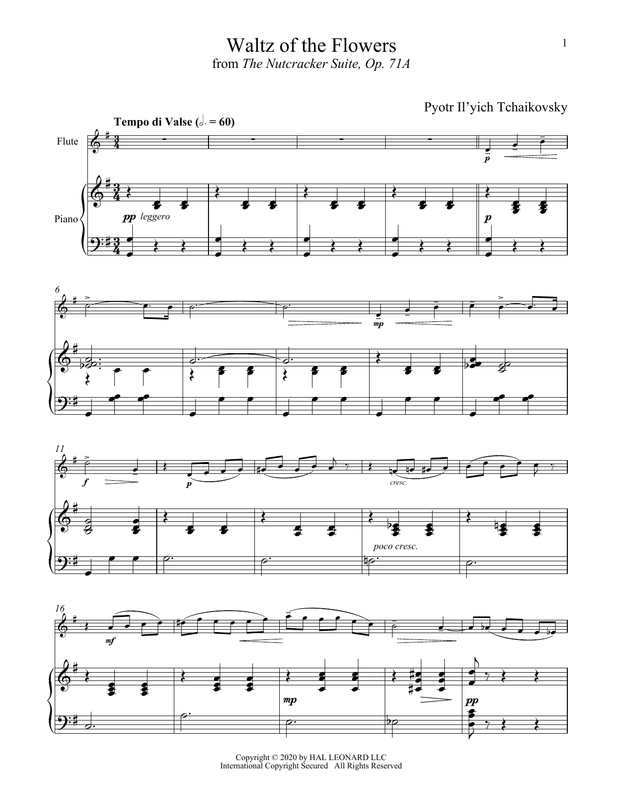 Download Pyotr Il'yich Tchaikovsky Waltz Of The Flowers, Op. 71a Sheet Music and learn how to play Flute and Piano PDF digital score in minutes