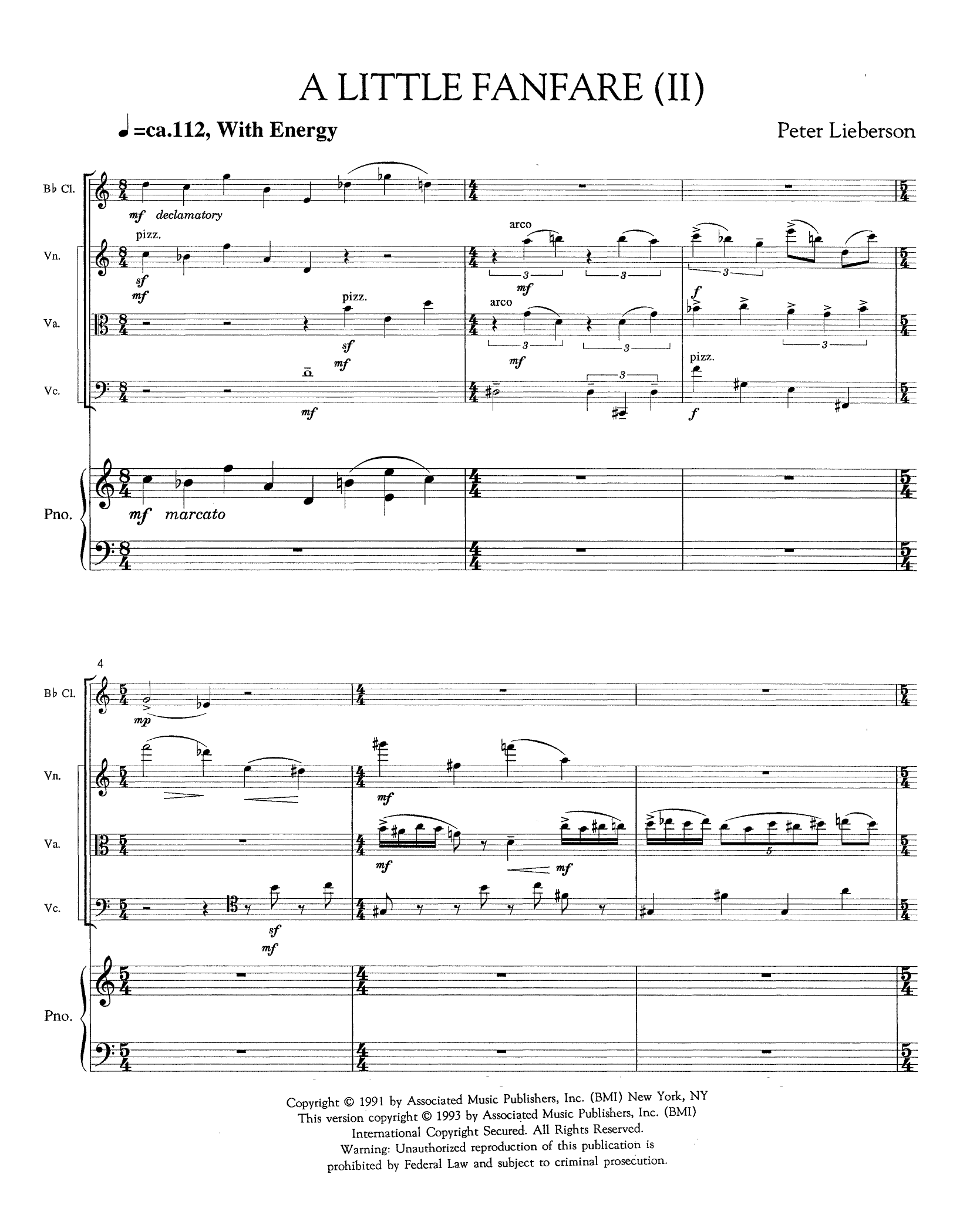 Download Peter Lieberson Little Fanfare (II) Sheet Music and learn how to play Chamber Group PDF digital score in minutes