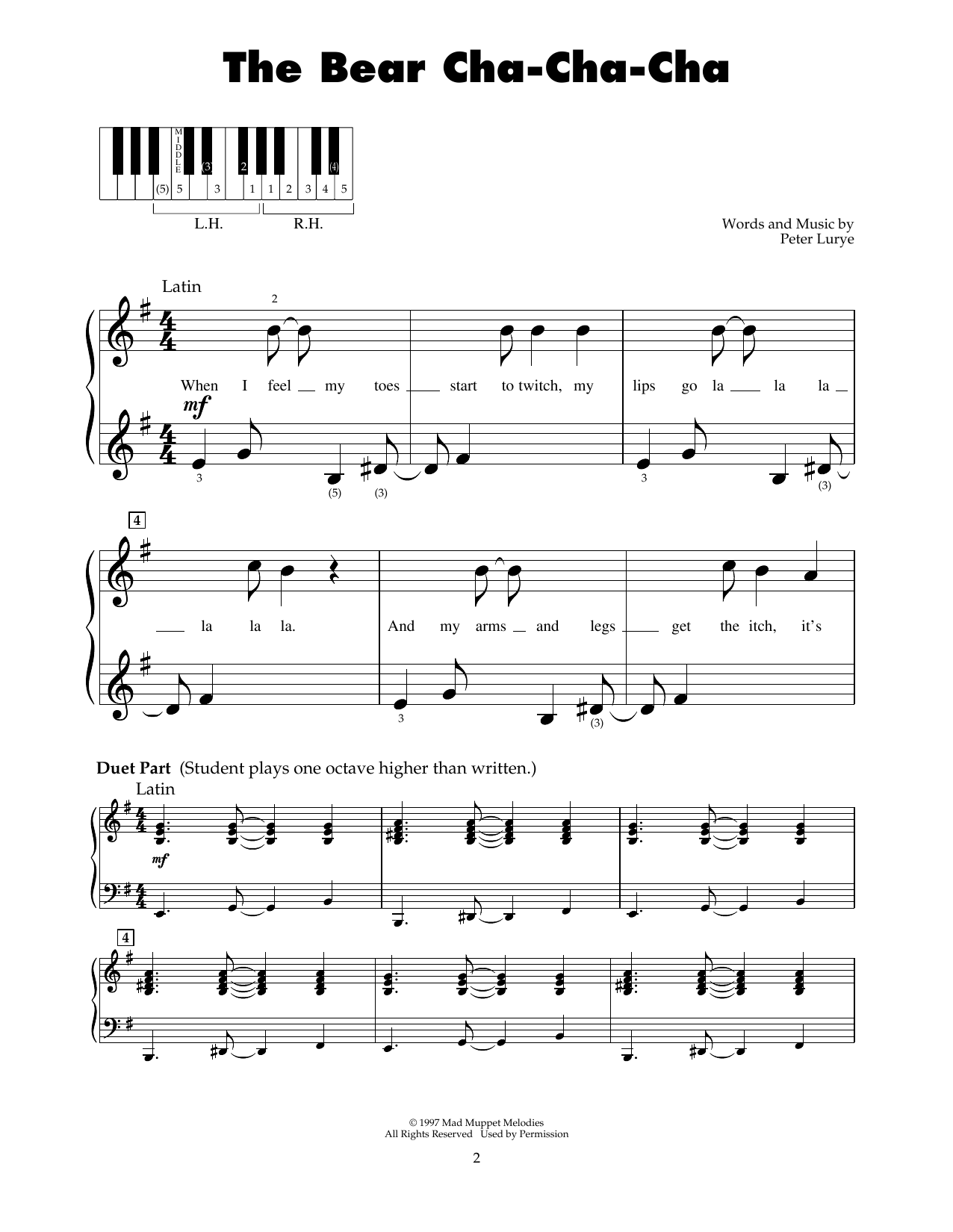 Download Peter Lurye The Bear Cha-Cha-Cha (from Bear In The Big Blue House) Sheet Music and learn how to play 5-Finger Piano PDF digital score in minutes