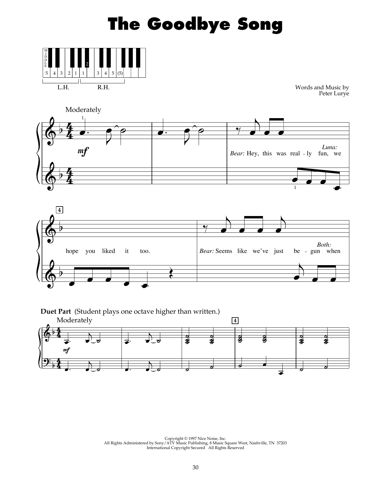 Download Peter Lurye The Goodbye Song (from Bear In The Big Blue House) Sheet Music and learn how to play 5-Finger Piano PDF digital score in minutes