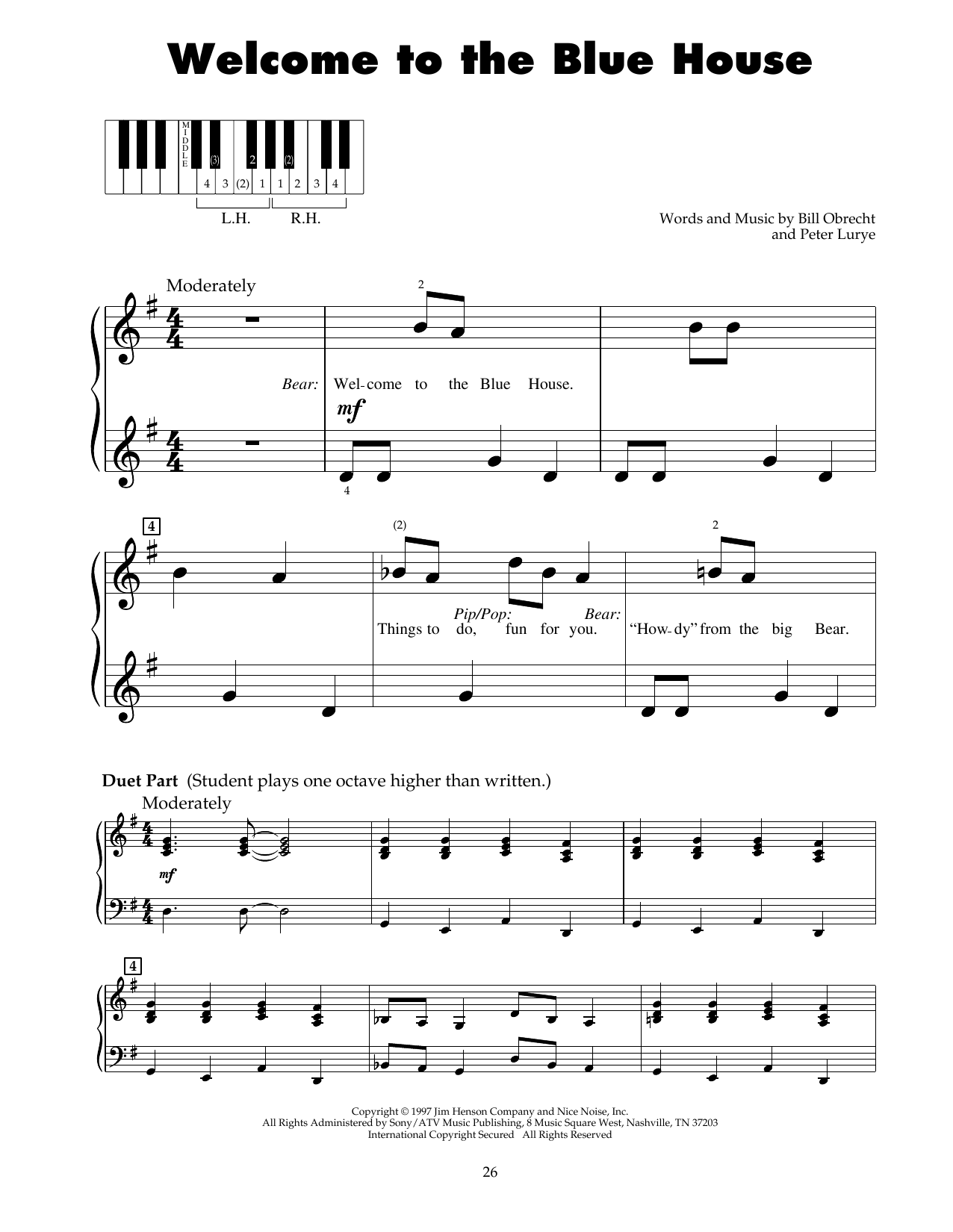 Download Peter Lurye Welcome To The Blue House (from Bear In The Big Blue House) Sheet Music and learn how to play 5-Finger Piano PDF digital score in minutes