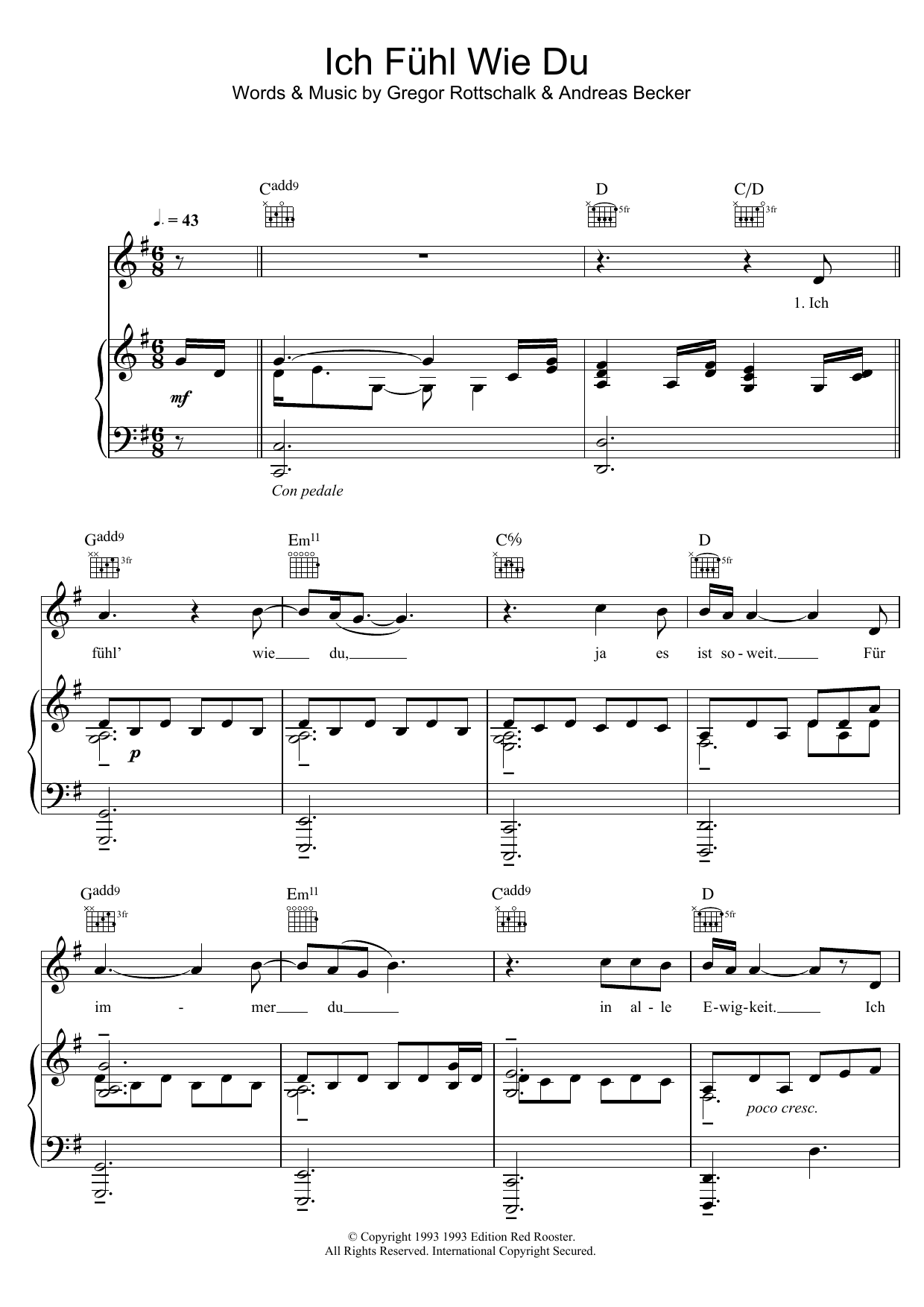 Download Peter Maffay Ich Fuhl Wie Du Sheet Music and learn how to play Piano, Vocal & Guitar PDF digital score in minutes