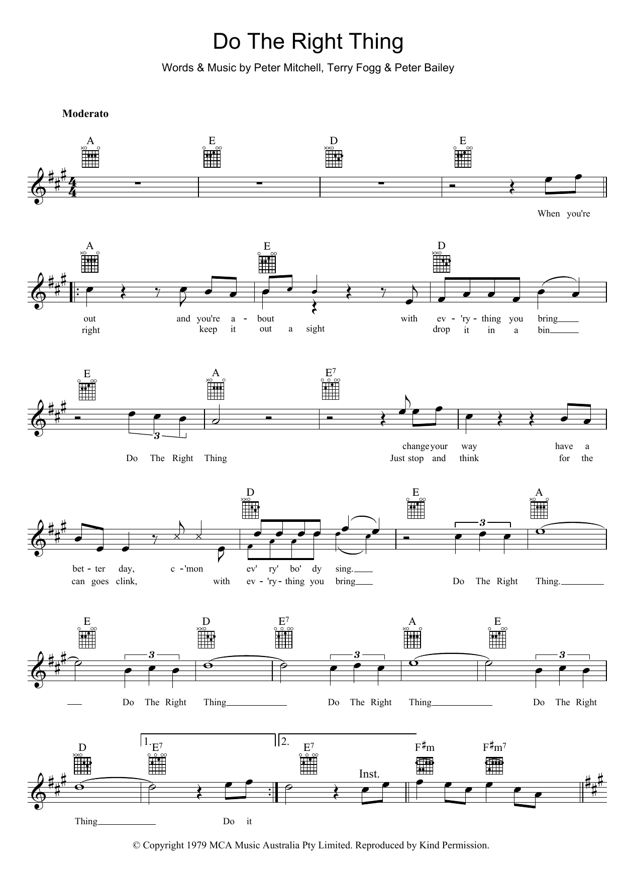 Download Peter Mitchell Do The Right Thing Sheet Music and learn how to play Melody Line, Lyrics & Chords PDF digital score in minutes