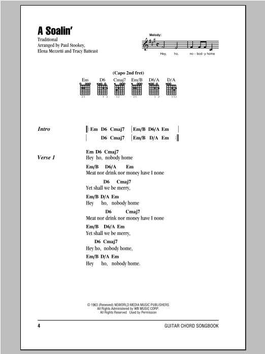 Download Peter, Paul & Mary A Soalin' Sheet Music and learn how to play Lyrics & Chords PDF digital score in minutes