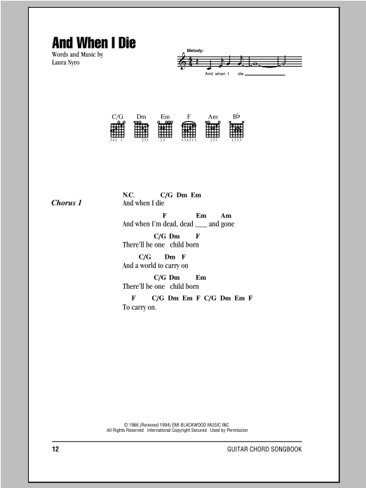 Download Peter, Paul & Mary And When I Die Sheet Music and learn how to play Lyrics & Chords PDF digital score in minutes