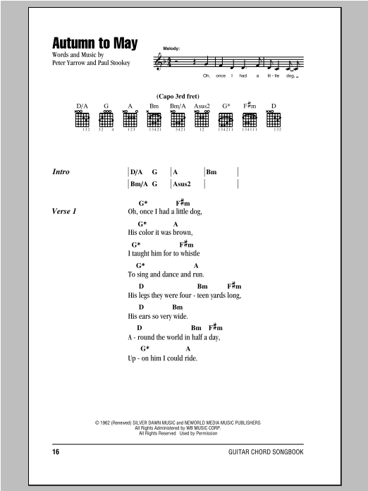 Download Peter, Paul & Mary Autumn To May Sheet Music and learn how to play Lyrics & Chords PDF digital score in minutes