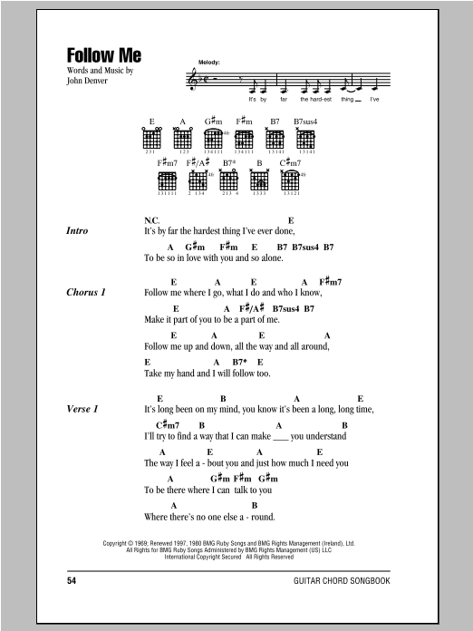 Download Peter, Paul & Mary Follow Me Sheet Music and learn how to play Lyrics & Chords PDF digital score in minutes
