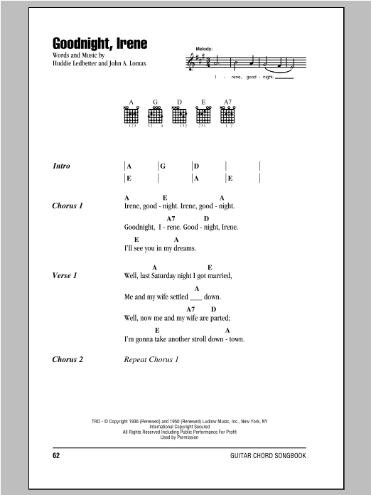 Download Peter, Paul & Mary Goodnight, Irene Sheet Music and learn how to play Solo Guitar PDF digital score in minutes