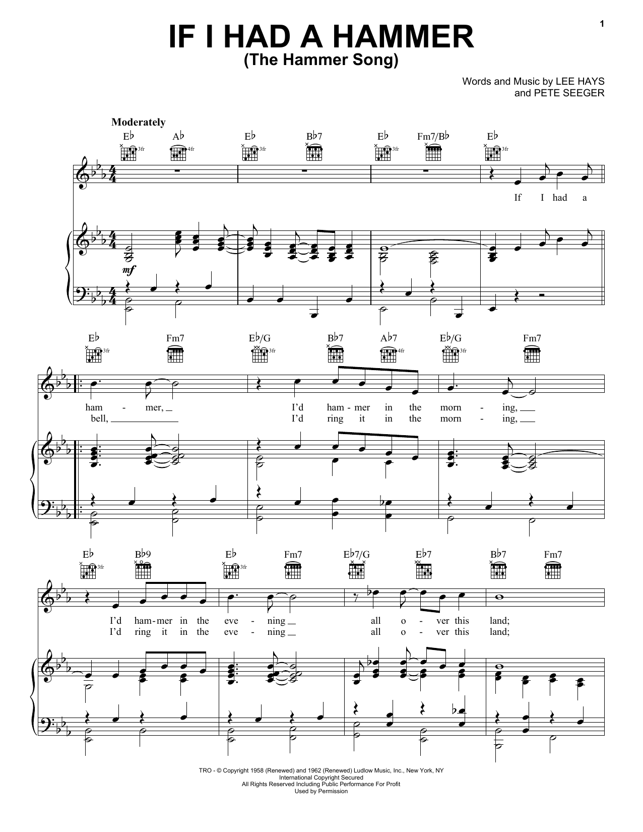 Download Peter, Paul & Mary If I Had A Hammer (The Hammer Song) Sheet Music and learn how to play French Horn PDF digital score in minutes