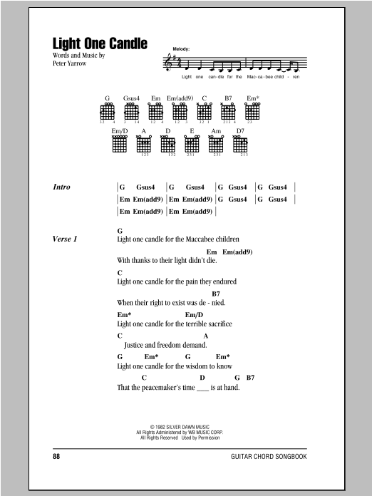 Download Peter, Paul & Mary Light One Candle Sheet Music and learn how to play Lyrics & Chords PDF digital score in minutes