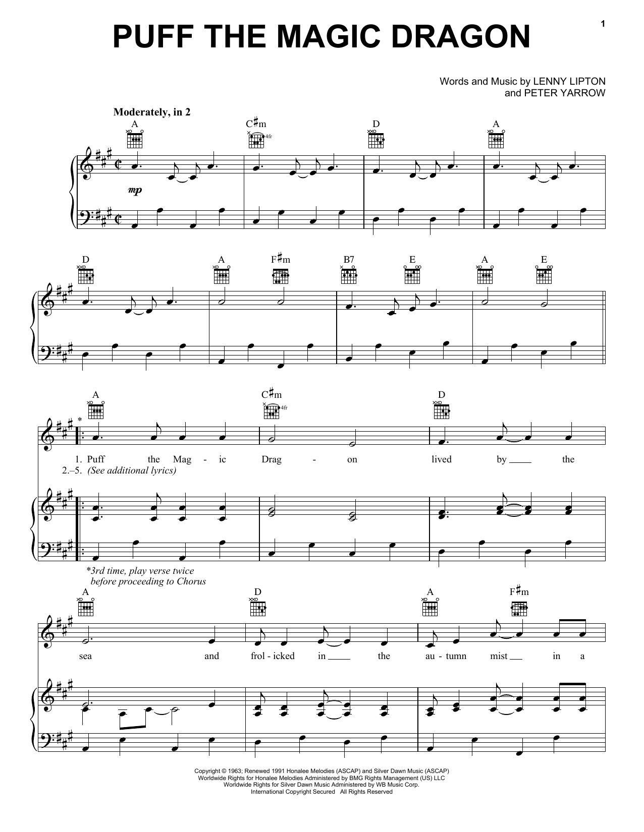 Download Peter, Paul & Mary Puff The Magic Dragon Sheet Music and learn how to play Alto Saxophone PDF digital score in minutes