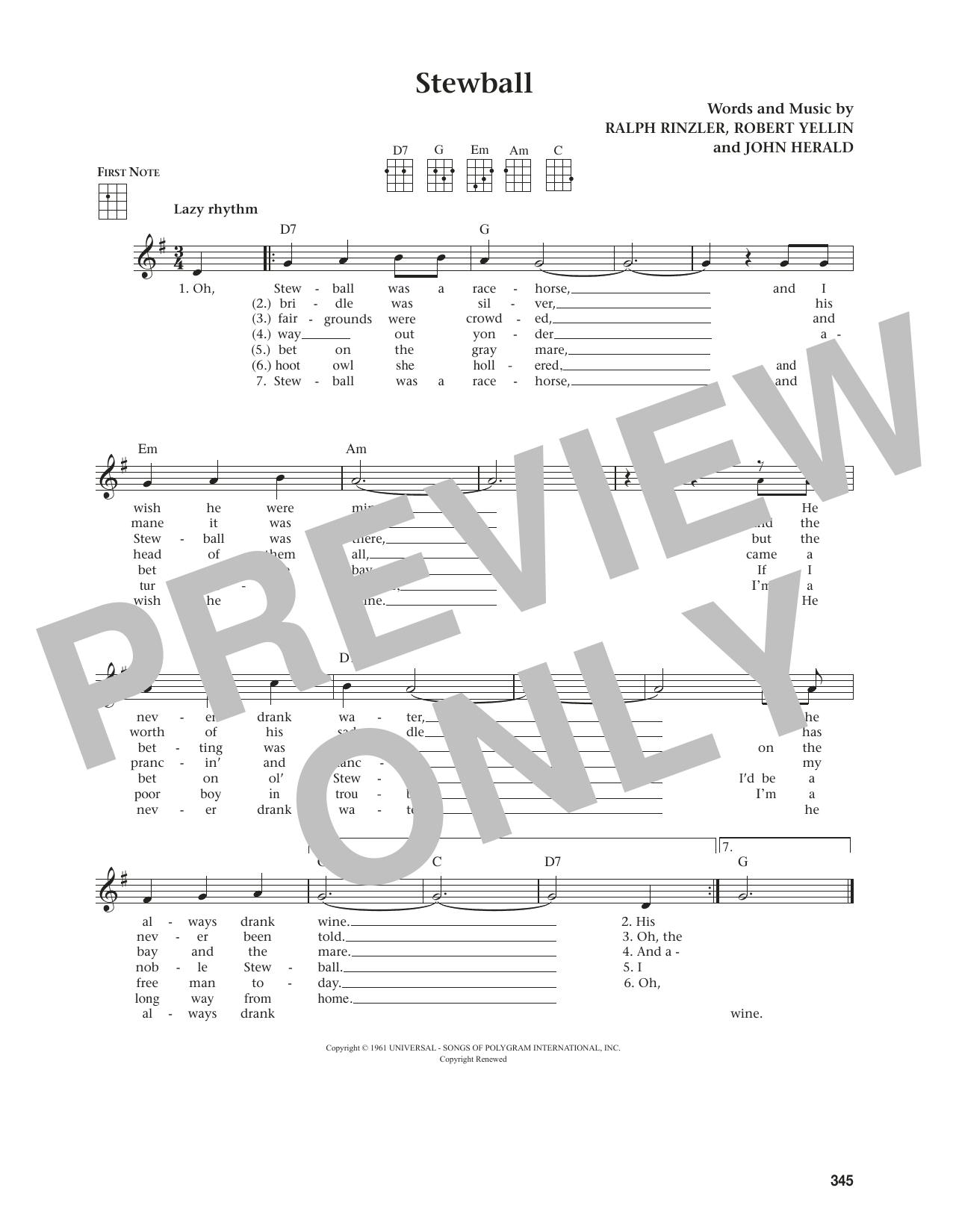 Download Peter, Paul & Mary Stewball (from The Daily Ukulele) (arr. Jim Beloff) Sheet Music and learn how to play Ukulele PDF digital score in minutes