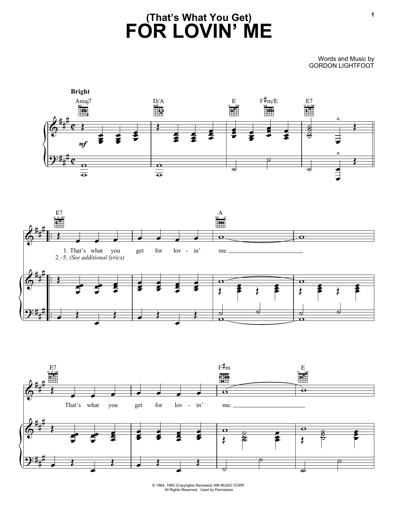 Download Peter, Paul & Mary (That's What You Get) For Lovin' Me Sheet Music and learn how to play Piano, Vocal & Guitar (Right-Hand Melody) PDF digital score in minutes